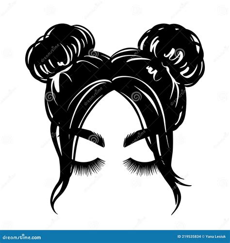 Messy Hair Bun, Vector Woman Silhouette. Beautiful Girl Drawing Illustration. Female Hairstyle ...