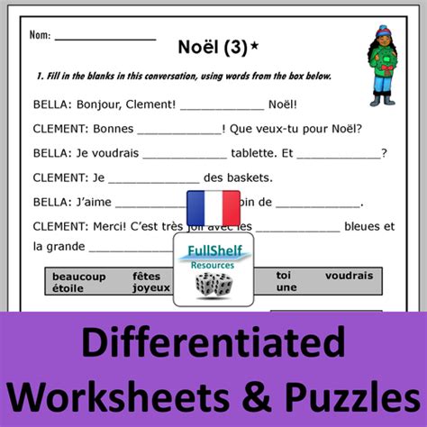 French Christmas Noel Worksheets Puzzles | Teaching Resources