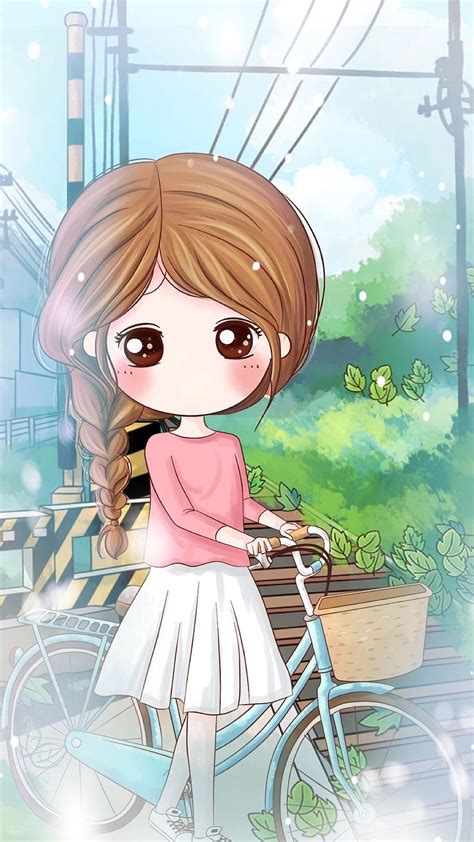 Cute Cartoon Girl, Cycle HD phone wallpaper | Pxfuel