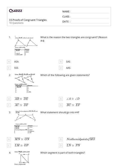 50+ congruent triangles sss sas and asa worksheets on Quizizz | Free ...