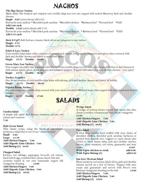 Menus - Poco's