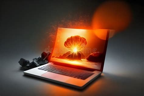 A Laptop with a Sunset on the Screen Stock Illustration - Illustration ...