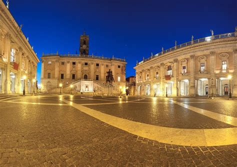 Panoramic Image of Piazza Del Campidoglio on Capitoline Hill in Stock Image - Image of cityscape ...