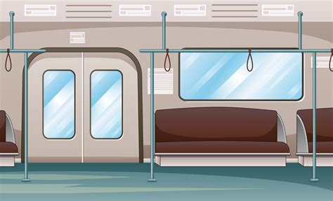 Subway train car inside with seats row and handrail 6951053 Vector Art at Vecteezy