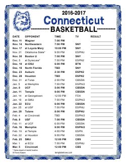 Printable 2016-2017 UConn Huskies Basketball Schedule