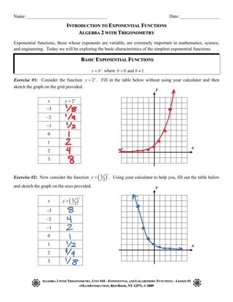 Exponential Function Worksheets For Algebra 1