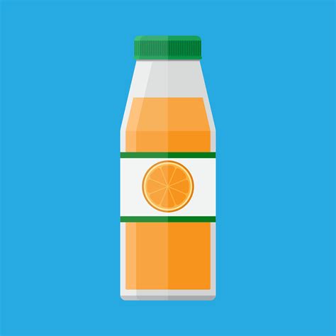 glass bottle of orange juice and fruit on sticker. vector illustration ...