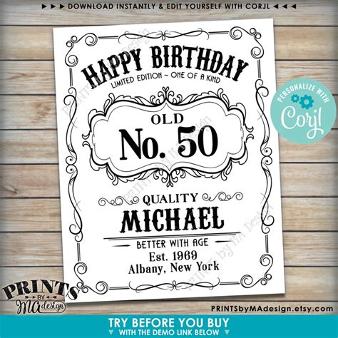 Happy Birthday Sign Vintage Whiskey Themed Birthday Poster | Etsy