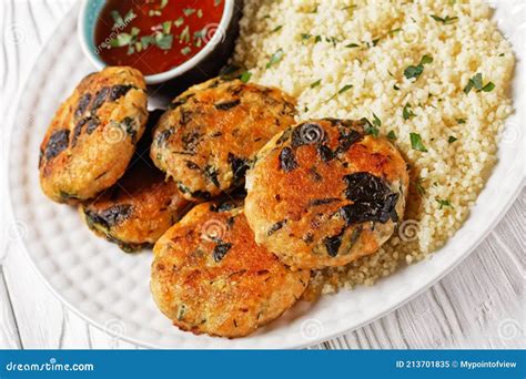 Salmon and Spinach Fish Cakes, Top View Stock Image - Image of portion, cuisine: 213701835