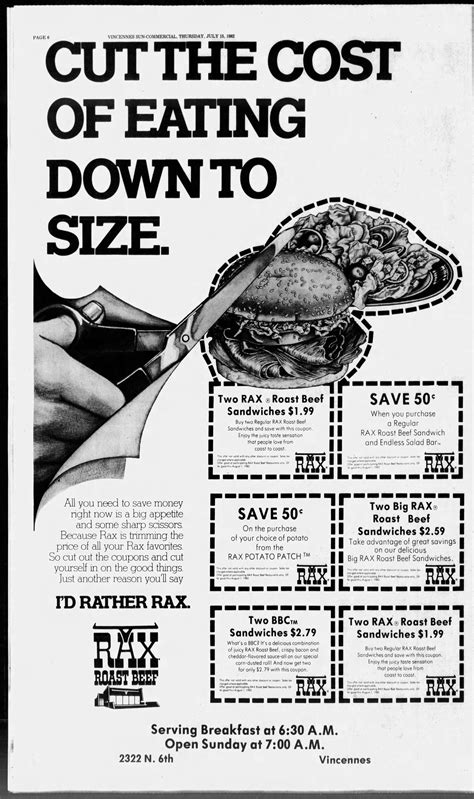 Rax Roast Beef - July 1982- Vincennes, Indiana : r/vintageads