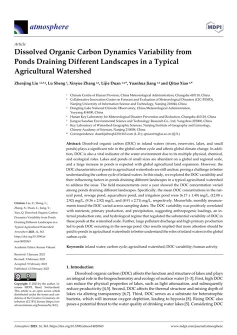 (PDF) Dissolved Organic Carbon Dynamics Variability from Ponds Draining Different Landscapes in ...