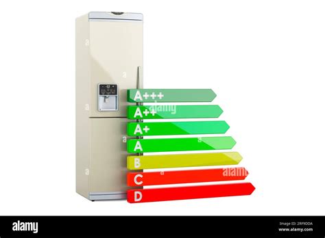 Refrigerator with energy efficiency chart, 3D rendering isolated on white background Stock Photo ...