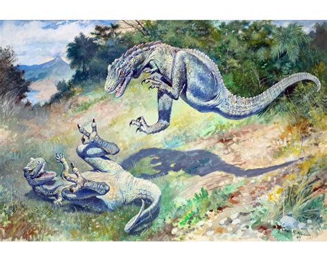 Dinosaurs Art Print, Charles R. Knight Painting, Vintage Dinosaur Art, Paleoart, Paleo ...