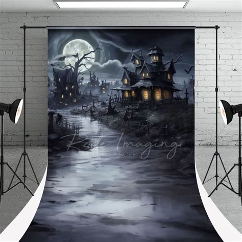 Moon Black Haunted House Halloween Photo Backdrop - Aperturee