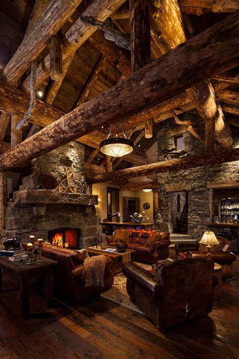 foxtail-residence-big-sky-log-cabin-great-room-2 | Log cabin interior, Rustic home design, Cabin ...