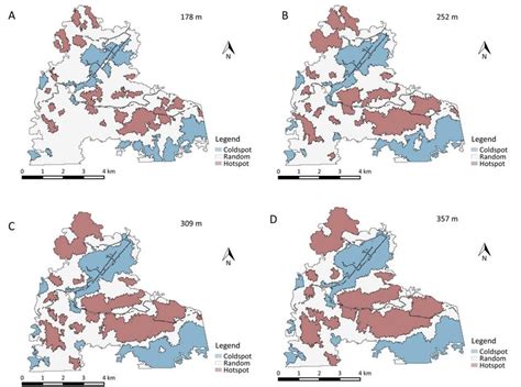 Hot Spot Analysis (Getis-Ord Gi*) resulting maps at the four scales of... | Download Scientific ...