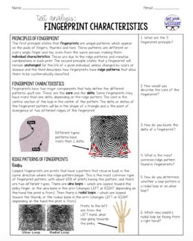 Forensics - Fingerprint Patterns Summarized Text with Questions | TpT