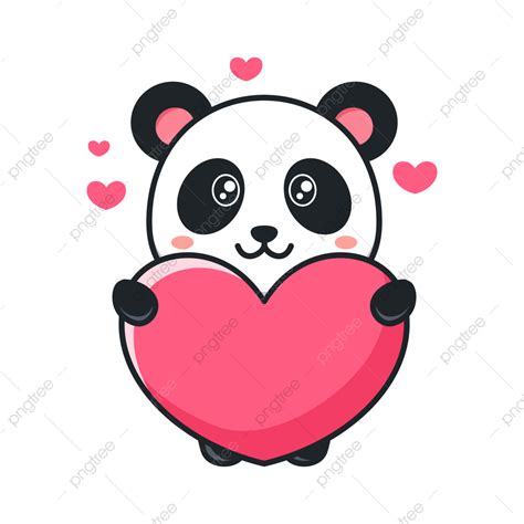 Cute Cartoon Panda Love Vector With Pink Heart Shape, Heart Clipart, Panda Clipart, Cute Clipart ...