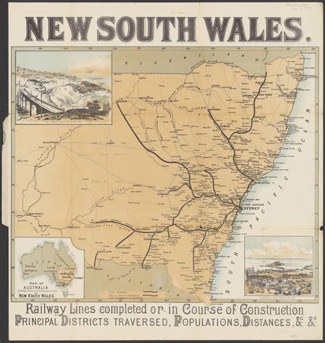 1890 map of New South Wales showing railway lines completed, lines ...