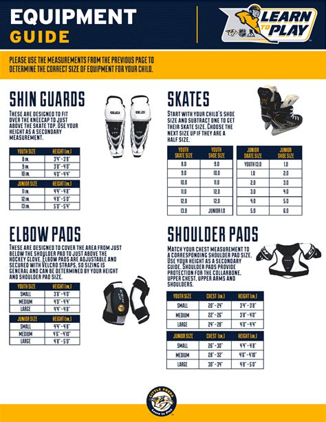 Hockey Equipment Size Chart - Little Preds Download Fillable PDF ...