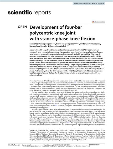 (PDF) Development of four-bar polycentric knee joint with stance-phase knee flexion