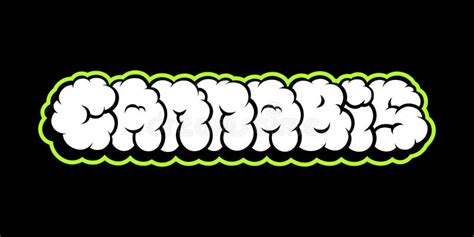 Cannabis Smoke Letters Sign Marijuana Package Sticker or T-shirt Design in Cartoon Graffiti ...