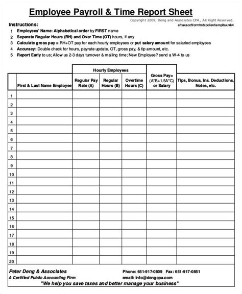 Payroll Summary Template | HQ Printable Documents