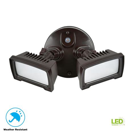 36-Watt Bronze Dusk-to-Dawn 2-Light Outdoor Integrated LED Flood Light Wall/Eaves Mountable ...