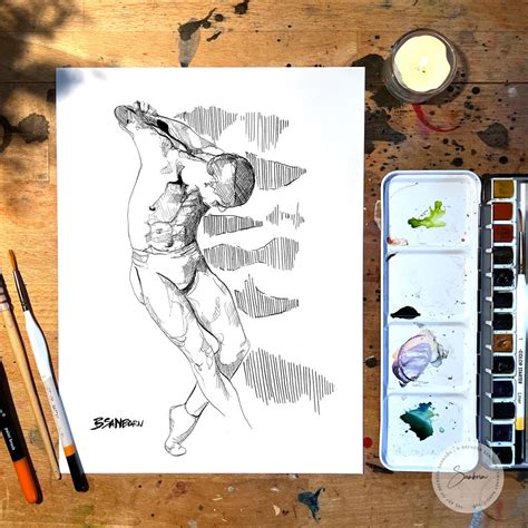 GESTURES DRAWING, NUDE Male Art, Impression Painting, Naked Man Stretching Body Gestured ...