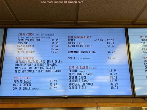 Menu at Ted's Hot Dogs fast food, Cheektowaga, Union Rd