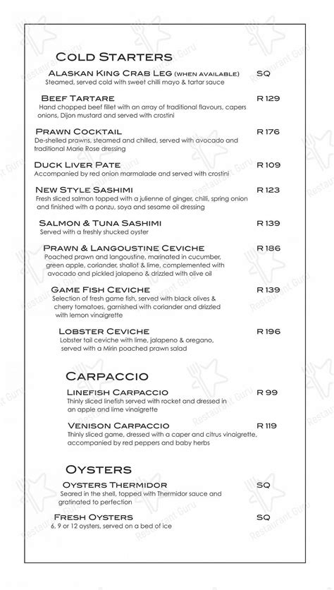 Menu at Baía Seafood Restaurant - V&A Waterfront, Cape Town