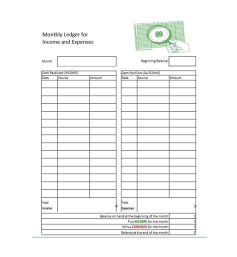 Printable Expense And Income Ledger With Balance : Printable General ...