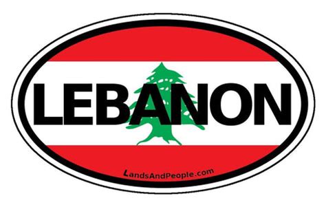 Lebanon Vinyl Stickers Oval, Flags, Black & White, Arabic – Lands & People