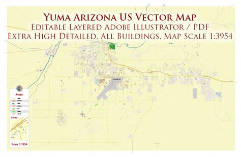 Yuma Arizona US Map Vector City Plan High Detailed Street Map editable ...