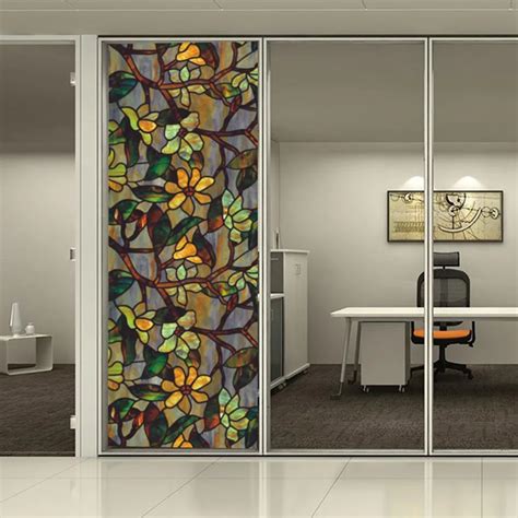 3D Static Cling Frosted Floral Stained Glass Window Door Sticker Film ...