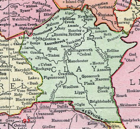 Clay County, Kentucky 1911 Rand McNally Map Manchester, Goose Rock ...