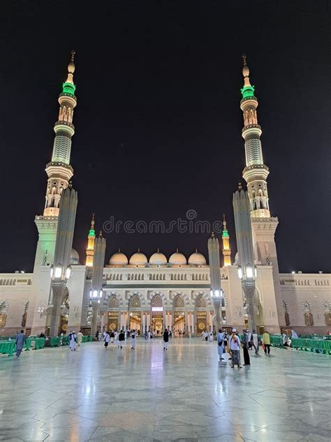 Pillar Nabawi Mosque in the Night Editorial Stock Image - Image of ...