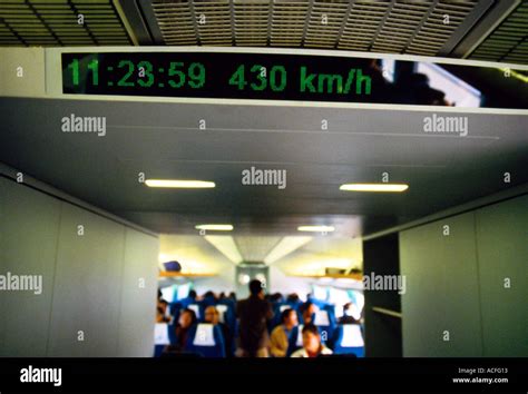 Shanghai China Shanghai Maglev Train interior showing time and speed of ...