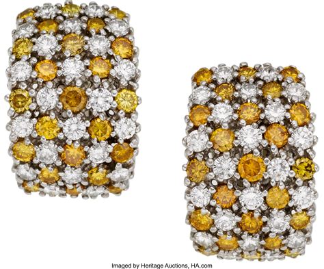 Colored Diamond, Diamond, Platinum Earrings. ... Estate Jewelry | Lot #58937 | Heritage Auctions