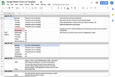 Task List Template Google Sheets