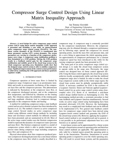 (PDF) Compressor Surge Control Design Using Linear Matrix Inequality ...