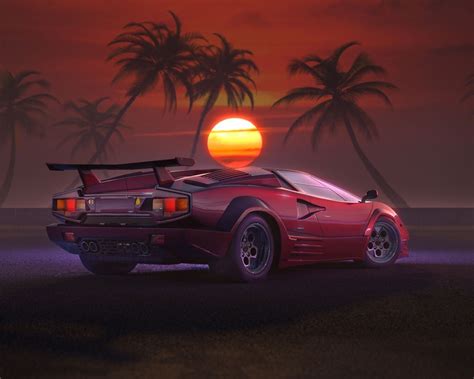 Download wallpaper 1280x1024 retrowave, outdrive, car, sunset, artwork, standard 5:4 fullscreen ...