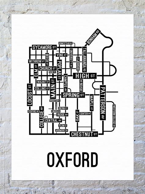 Oxford, Ohio Street Map Canvas - College Town Maps - School Street Posters