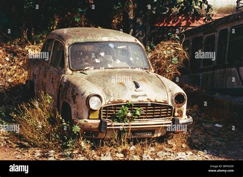 Ambassador car abandoned rusting ; India ; asia Stock Photo - Alamy