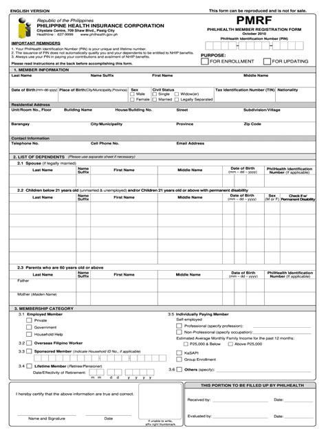 Registration Form Philhealth - Enrollment Form