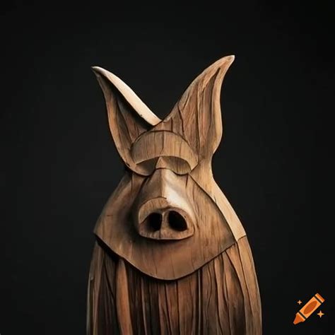 Stylized wood carving of a wind pig on Craiyon