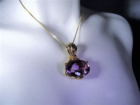 14K Amethyst Necklace, 6 Carat Amethyst Pendant, Purple Pendant, 20 ...