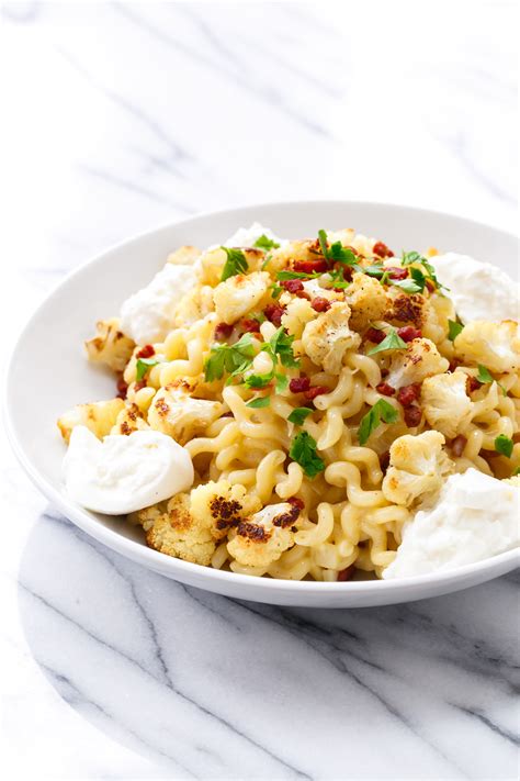 Roasted Cauliflower Carbonara with Burrata | Love and Olive Oil