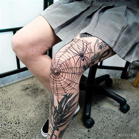 Spider web tattoo on the knee - Tattoogrid.net