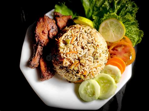 Spicy Fried Rice with Chicken and Salad Homemade 3 Stock Image - Image ...